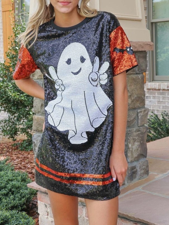 Simply Southern Dresses & Skirts - Simply Southern Black Sequin Ghost Tee with Orange Accents Size S\M